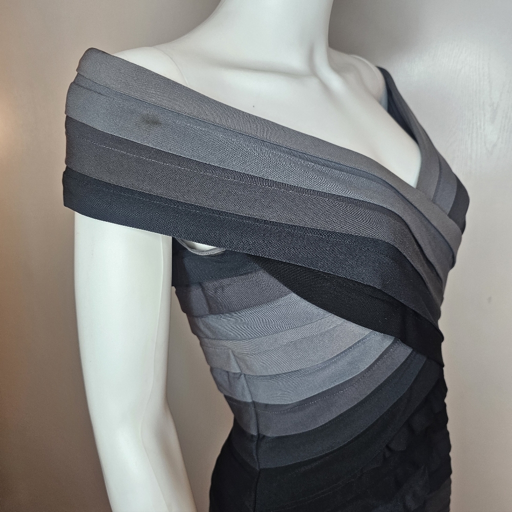 Tadashi Shoji Elegant Black and Gray Off-Shoulder Dress Size M - Picture 6 of 8